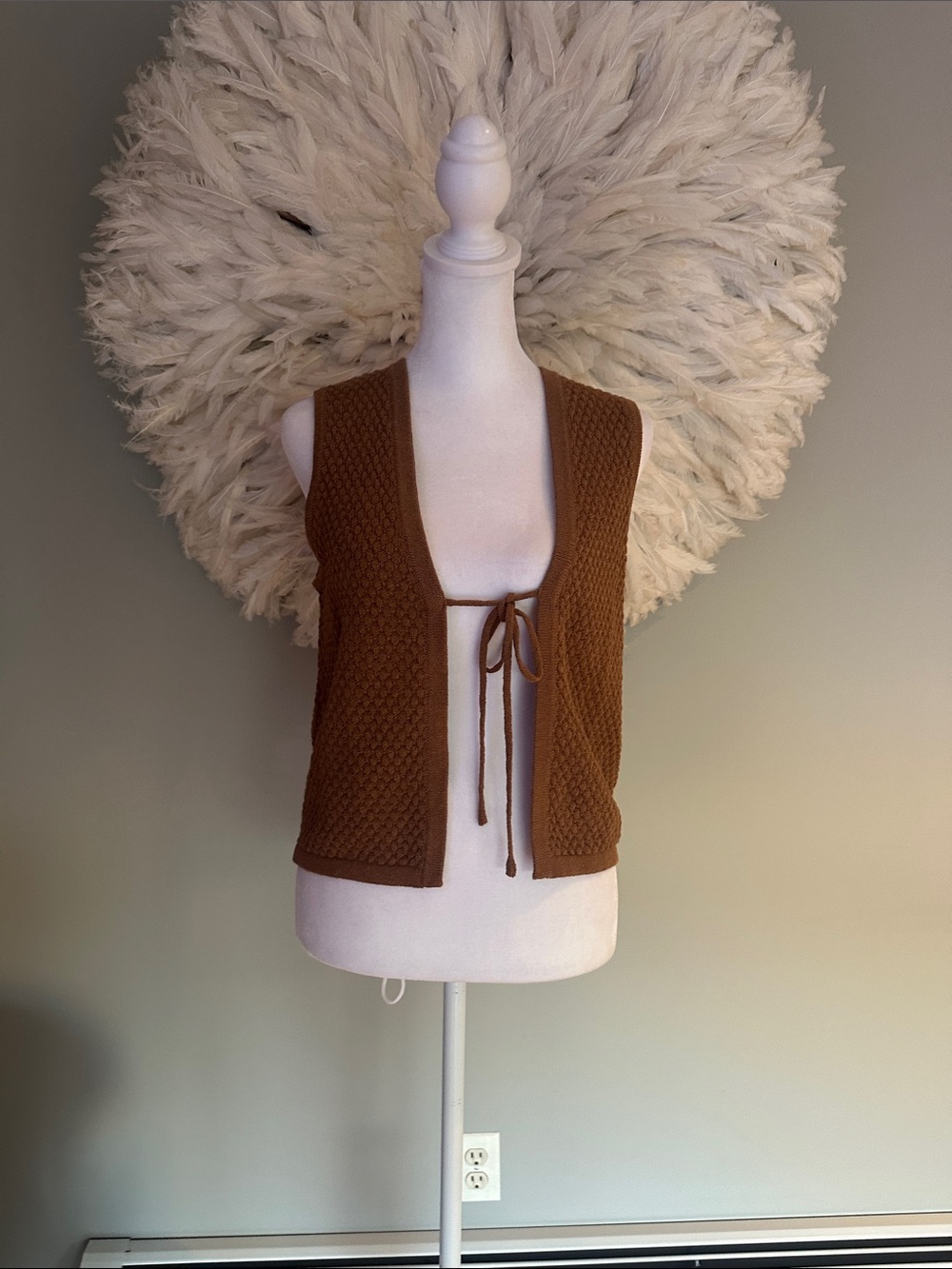 Rhythm Knit Tie-Front Vest in Warm Brown